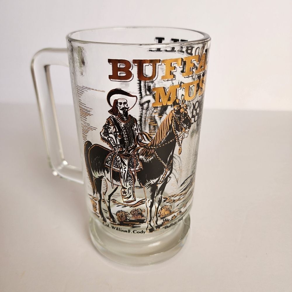 Col. William F Cody "Buffalo Bill" & Sioux Chief Buffalo Bill Museum Glass Stein